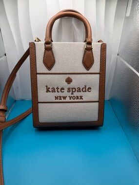 kate spade Cream Canvas Mini Tote with Brown Trim